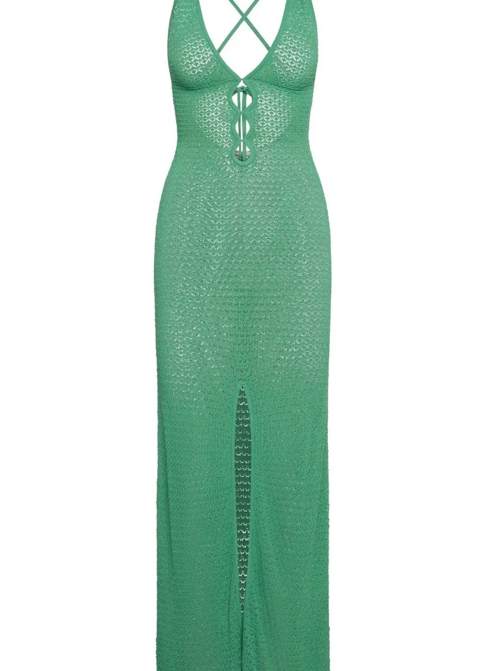 NWT Monday Swimwear Pond Crinkle Crochet Maxi Ramatuelle Dress with Plunge Neck